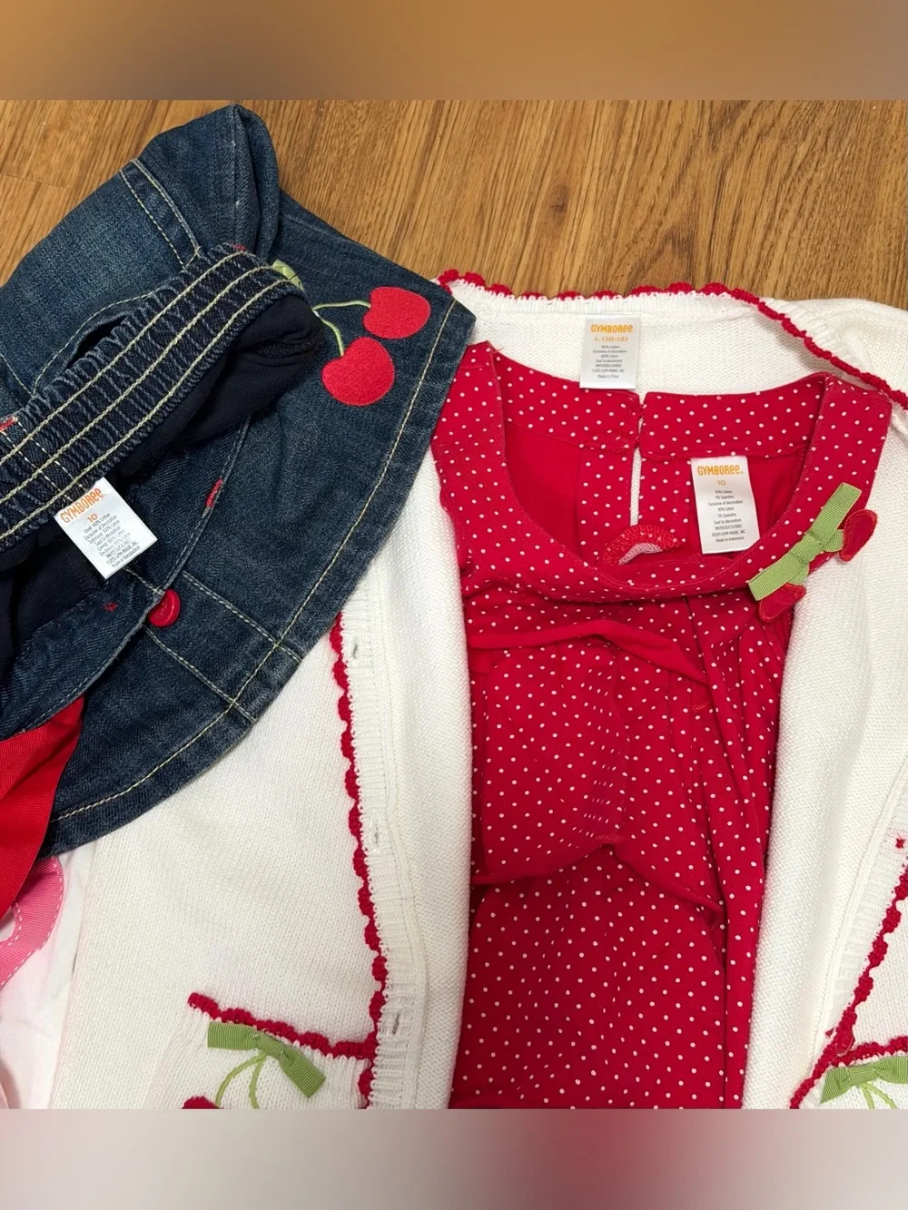 Gymboree Girls L 9/10 Cherry Tank & Cardi Denim Skirt Belt FloralTank Pink Skirt
